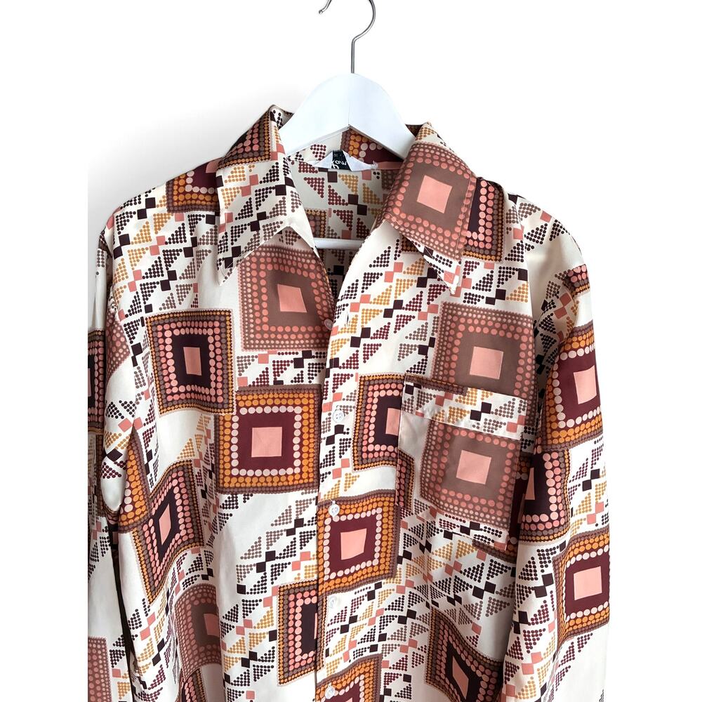 Vintage 1970s Lancer Shirt, Geometric Disco Button Up Retro Mod Print Mens Large - Picture 5 of 10